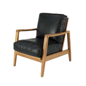 Statement Back Ash & Leather Armchair - Natural & Black