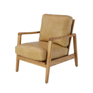 Statement Back Ash & Leather Armchair - Natural & Tan