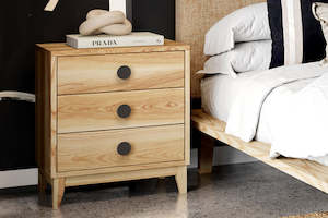 Bedside Tables: Bronte 3 Drawer Bedside Table - Ash
