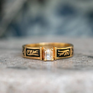 Products: Polina - 14ct yellow gold with black enamel and diamond ring - Coco Florence
