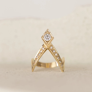 Products: Zola - Handmade 14ct yellow gold diamond wishbone ring - Coco Florence