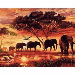 CHENISTORY Sunset Elephants Animals DIY Painting By Numbers Modern Wall Art Hand&hellip;