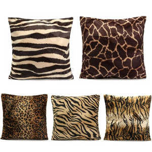 Exotic Throws Cushion Covers Faux Fur Cotton Linen Living Bedroom: Animal Print - Leopard, Tiger, Zebra & Giraffe Print Decorative Pillowcase (1 Sided) & Cushion