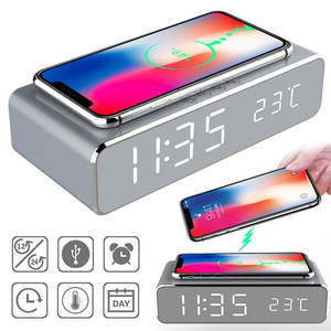 Luxurious Accessories Living Dining Or Bedroom: LED Electric Alarm Clock With Wireless Charger Desktop Digital Despertador Thermometer Clock HD Mirror Clock Watch Table Decor