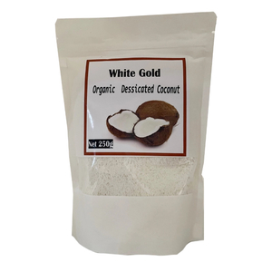 Products: White Gold Organic Desiccated Coconut - Coconut Oil