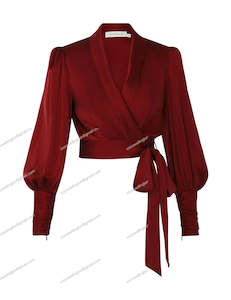 Tops: Silk Wrap Top (Garnet)