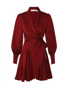 COMING SOON Silk Wrap Mini Dress ( Garnet)
