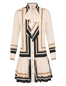 Mini Dresses: Tie Neck Mini Dress (Stripe)