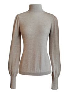 Billow Sleeve High Neck Jumper (Walnut)