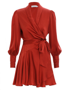 Christmas Occasion Wear: Silk Wrap Mini Dress (Crimson)