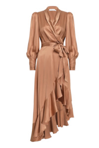 New Years Eve: Silk Wrap Midi Dress (Biscuit)
