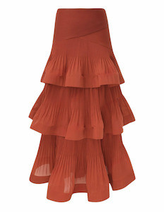 Skirt: COMING SOON Tiered Pleated Skirt (Dark Red