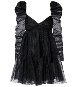 Luckylast Sale: Tulle Ruched Mini Dress (Black Dots)