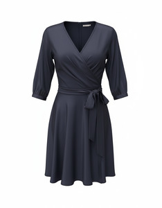 Dresses: Wrap Mini Dress - Denim Shine