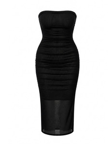 Dresses: ESSK RUCHED MIDI DRESS (BLACK)