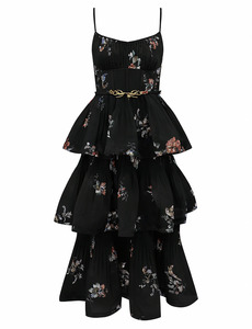 Zimmermann: Pleated Tiered Midi Dress (Black)