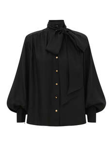 Tops 1: Tie Neck Blouse (Black)