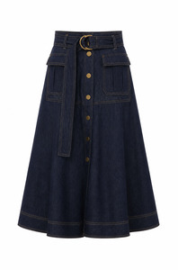 Skirt: Denim Midi Skirt (Harbour Blue)