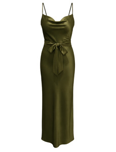 Dresses: ESSK Cowl Neck F/L Dress (Khaki)