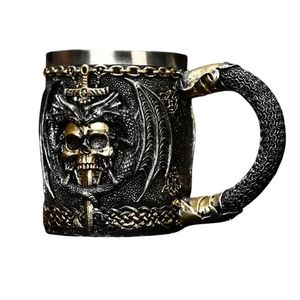 China & Porcelain Mugs & Cups: Armored Skull Mug Creepy - Dragon Worrier Black Gold