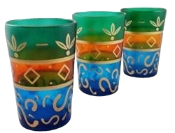 Moroccan Teapots & Tea Glasses: Moroccan Glass - Blue & Green & Gold