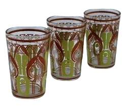 Moroccan Teapots & Tea Glasses: Moroccan Glass - Clear White & Green & Brown