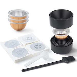 Filters: 100PCS Aluminum Foil Seals Kit with 3PCS Refillable Coffee Pods & Coffee Capsule Refill Stand Tool
