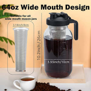 Filters: 1900ml Cold Brew Iced Coffee Maker Airtight Seal Silicone Handle Coffee Kettle Non-Slip Silicone
