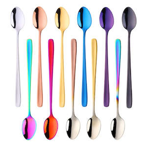 Scoops Spoons: 18/10 Stainless Steel Rainbow Ice Spoon – Long Handle, Mirror Polished for Drinks, Tea Spoon