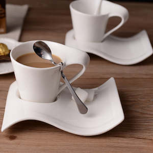 Cups Mugs: Creative wavy ceramic fancy coffee cup and saucer set European small luxury couple 200ml coffee cup
