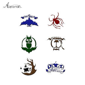 Stencils: Asipartan 6pcs Owl Bat Tree Halloween Coffee Pull Flower Mold Cake Decorating Tool Cookie Stencil