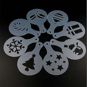 Stencils: 8PCS Christmas Coffee Stencils Cappuccino Tramisu Template Model Cookies Baking Printing Tools Strew