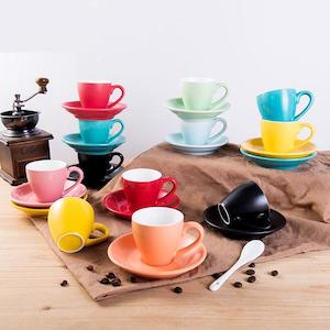 100ml Ceramic Macaron Coffee Cup – Frosted Porcelain Cup & Saucer Set in 12 Colors