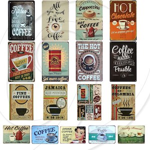 Vintage Coffee Signs: Coffee Chocolate Plates Retro Tin Sign Tavern Cafe Barber Shop Home Kitchen Restaurant Wall Poster