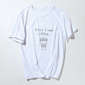 T Shirts: Kpop Coffee Print Short Sleeve T-Shirt Women New Harajuku Funny Tops Tee Couple Shirt Femme