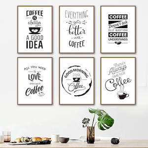 Coffee Life Draw Quote Wall Art Black & White Painting Canvas Pictures Vintage P&hellip;