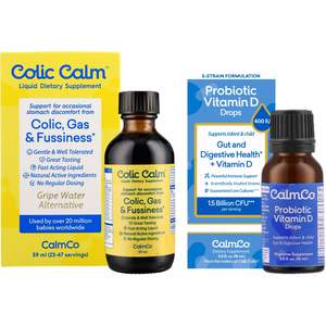 Baby Colic Drops: 1 Colic Calm +1 Baby Probiotic Vitamin D3 Drops