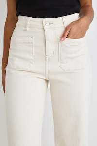 Zoey High Rise Wide Leg Pocket Jean - Ecru