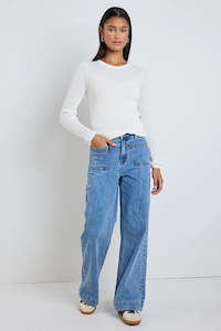 Zoey  High Rise Wide Leg Pocket Jean - Signature Blue