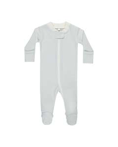 Quincy Mae: Zip Long Sleeve Sleeper Footie || Sky Micro Stripe