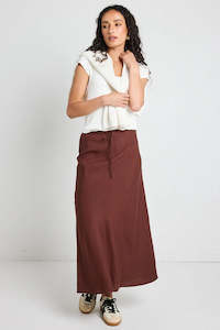 Pants: Summit Chocolate Tie Waist Bias Maxi Skirt