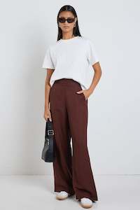 Pants: Guardian Chocolate Linen Viscose Elastic Back Pants