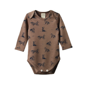 Nature Baby: Merino long sleeve bodysuit - Foxy print