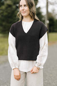 Waffle vest 100% merino - Dark Chocolate
