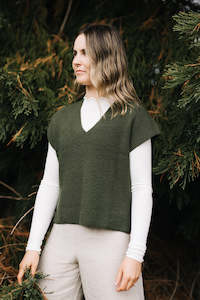 Coats: Waffle vest 100% merino - Olive