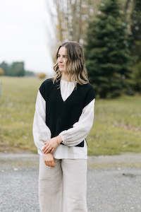 Waffle vest 100% merino - Black