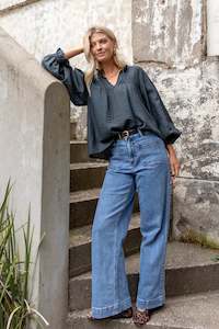 Refined Deep Forest LS Pintuck Top