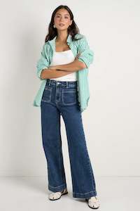 Womenswear: Zoey Mineral Blue High Rise Wide Leg Pocket Jean
