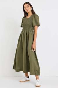 Dresses: Wren Midi Dress - Khaki Linen