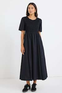 Wren Midi Dress - Black Linen
